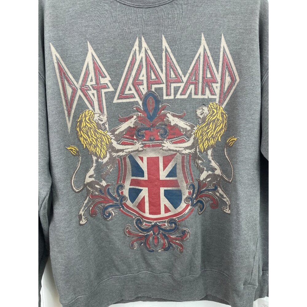 Def Leppard Gray Graphic Print Distressed Crewneck Sweatshirt Womens Size XXS - Picture 4 of 7